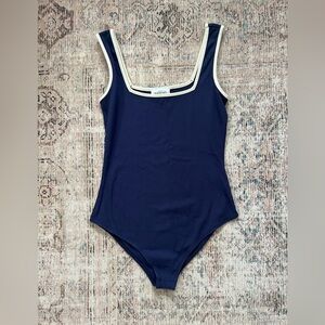 Kaileigh Navy Blue Bodysuit with White Trim NWOT